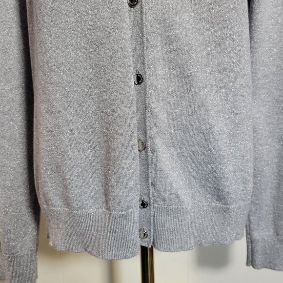 Calvin Klein Medium Light Gray Metallic Classic Lightweight Button Up Sweater - Picture 3 of 10